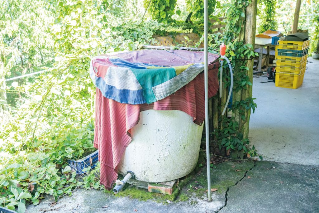李寶蓮自己發想、手做的雨水收集器。
