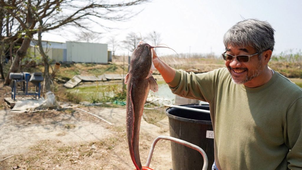 嘉義布袋「邱家兄弟生態級水產育成中心」,魚塭中除了養殖鱸魚外,還養殖白蝦、草魚、鰱魚等物種,以混養的方式,創造自然的生態系。