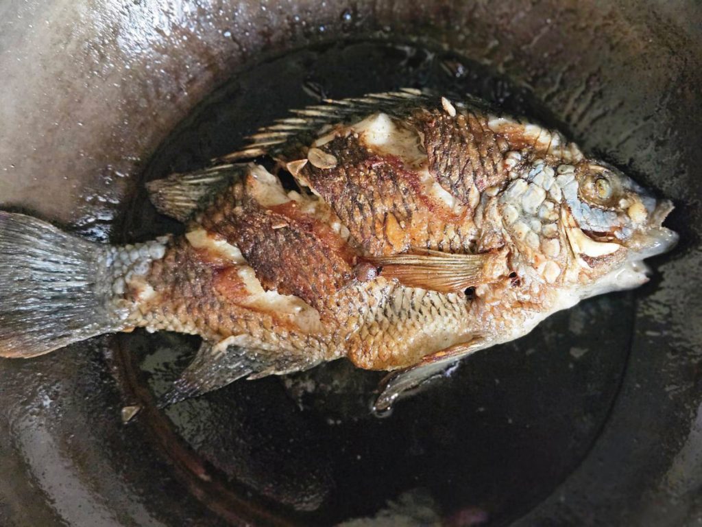 料理步驟
1 以刀在吳郭魚身上斜割兩三道以便入味，少量鹽抹魚身略醃。
2 薑切絲、蒜拍扁，蔥切段，蔥白與蔥綠分開。
3 熱油鍋，油要多一點，中火將吳郭魚兩面煎到金黃，先盛起備用。
